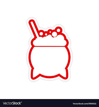 Sticker pot of boiling potion on a white vector image