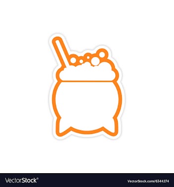 Sticker pot of boiling potion on a white vector image