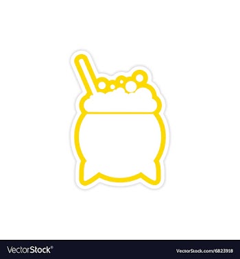 Sticker pot of boiling potion on a white vector image