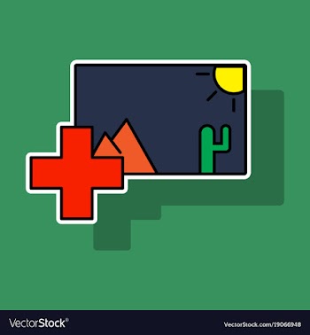 Sticker upload image white flat icon on color vector image