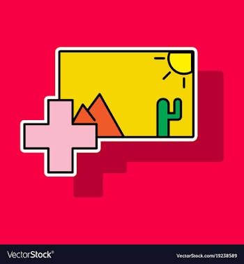 Sticker upload image white flat icon on color vector image