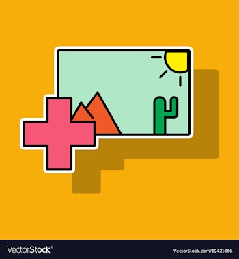 Sticker upload image white flat icon on color vector image