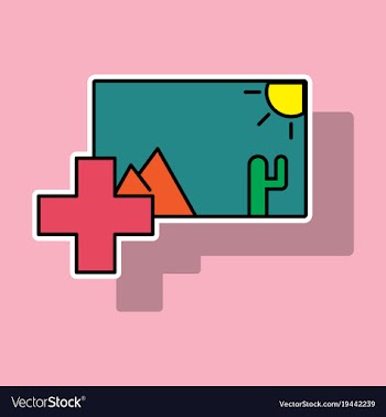 Sticker upload image white flat icon on color vector image