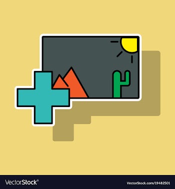 Sticker upload image white flat icon on color vector image