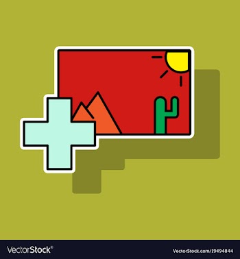 Sticker upload image white flat icon on color vector image
