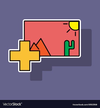 Sticker upload image white flat icon on color vector image
