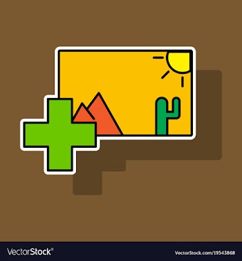 Sticker upload image white flat icon on color vector image