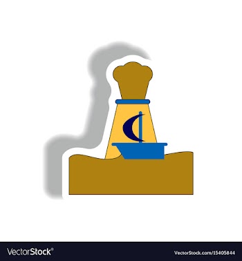 Sticker volcano explosion and boat vector image