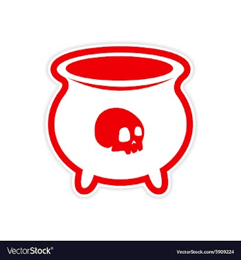 Sticker witches cauldron with a skull on white vector image