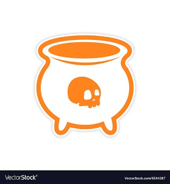 Sticker witches cauldron with a skull on white vector image