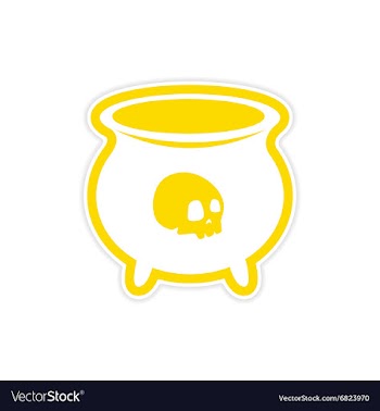 Sticker witches cauldron with a skull on white vector image