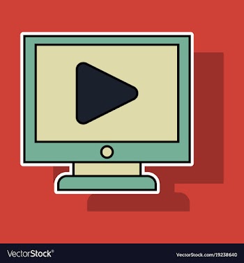 Sticker workplace video player concept of webinar vector image