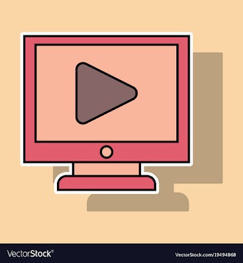 Sticker workplace video player concept of webinar vector image