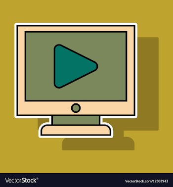 Sticker workplace video player concept of webinar vector image