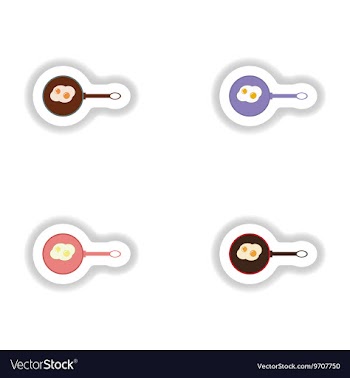 Stickers assembly fried egg in a frying pan vector image