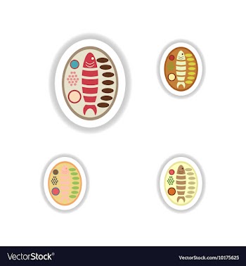 Stickers assembly fried fish on a plate vector image