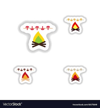 Stickers assembly mushrooms grilled on the fire vector image