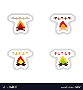 Stickers assembly mushrooms grilled on the fire vector image