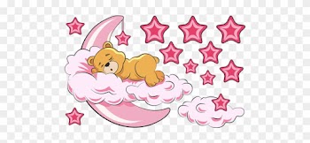 Stickers For Kids - Vinilos Oso En Las Nubes Y Luna Rosa