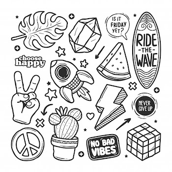 Stickers hand drawn doodle Free Vector