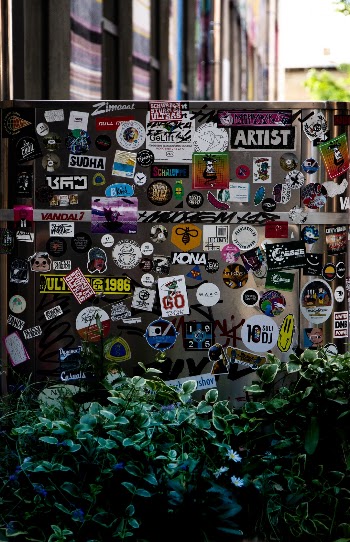 Stickers on the metal box