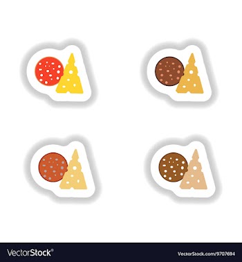 Stickers set a piece of sausage and cheese vector image