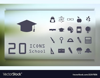 Stickers with school supplies on a blue vector image