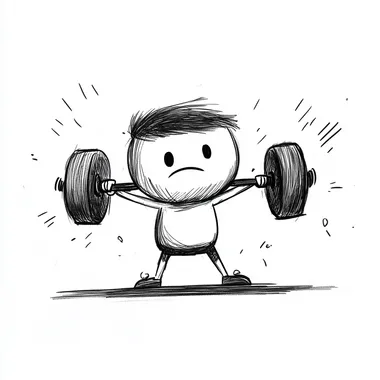 Stickman in home gym lifting barbell in simple black and white design Stickman in home gym lifting barbell in simple black and white design