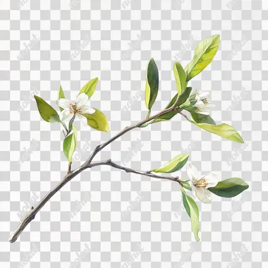 Still Life of an Orange Tree Twig with Leaves and Flowers