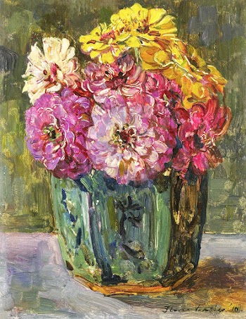 Still Life with Zinnias in a green Jar (1910) in high resolution by Floris Verster. Original from The Rijksmuseum. Digitally enhanced by rawpixel.