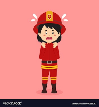 stock confused firefighters woman