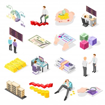 Stock exchange isometric icons Free Vector