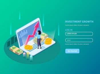 Stock exchange isometric  with investment growth headline and registration form illustration Free Vector