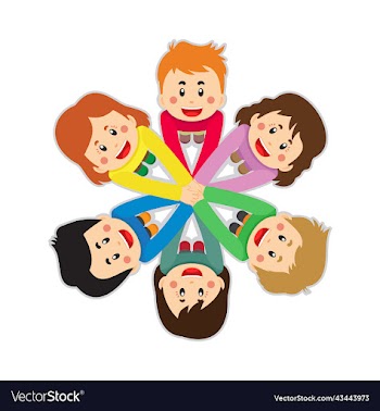 stock group of children putting hands together