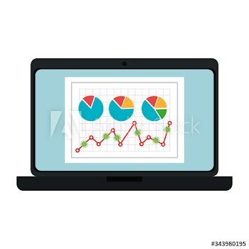 stock market variation by covid 19 with laptop and icons design