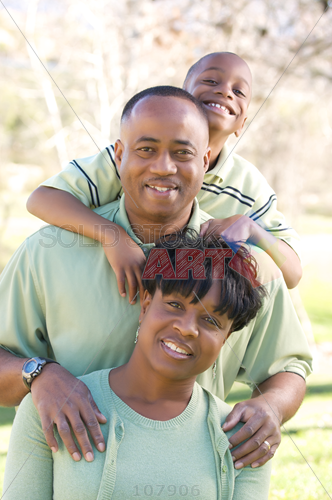 Stock Photo of African-american boy hugs dad shoulders holding on ...