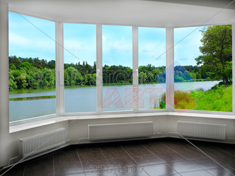 Stock Photo of Office panoramic windows with view to the beautiful ...