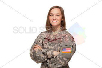 Stock Photo of Woman soldier in uniform on white background