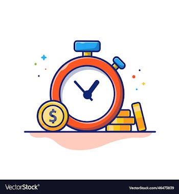 stopwatch and gold coin cartoon