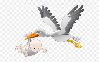 Stork Carrying Baby Girl - Storch Baby