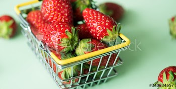 Strawberries in a shopping basket