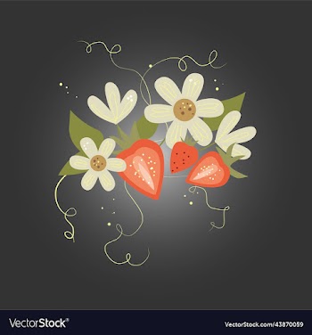 strawberries with leaves and flowers harvesting