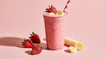 Strawberry Banana Smoothie in To-Go Cup