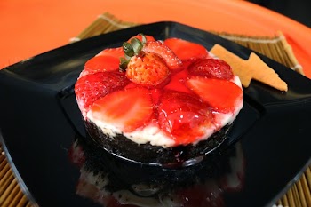 Strawberry Cake on Square Black Plate