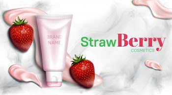 Strawberry cosmetics bottle banner Free Vector