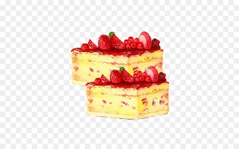 Strawberry cream cake Watercolor painting - Strawberry Cake 