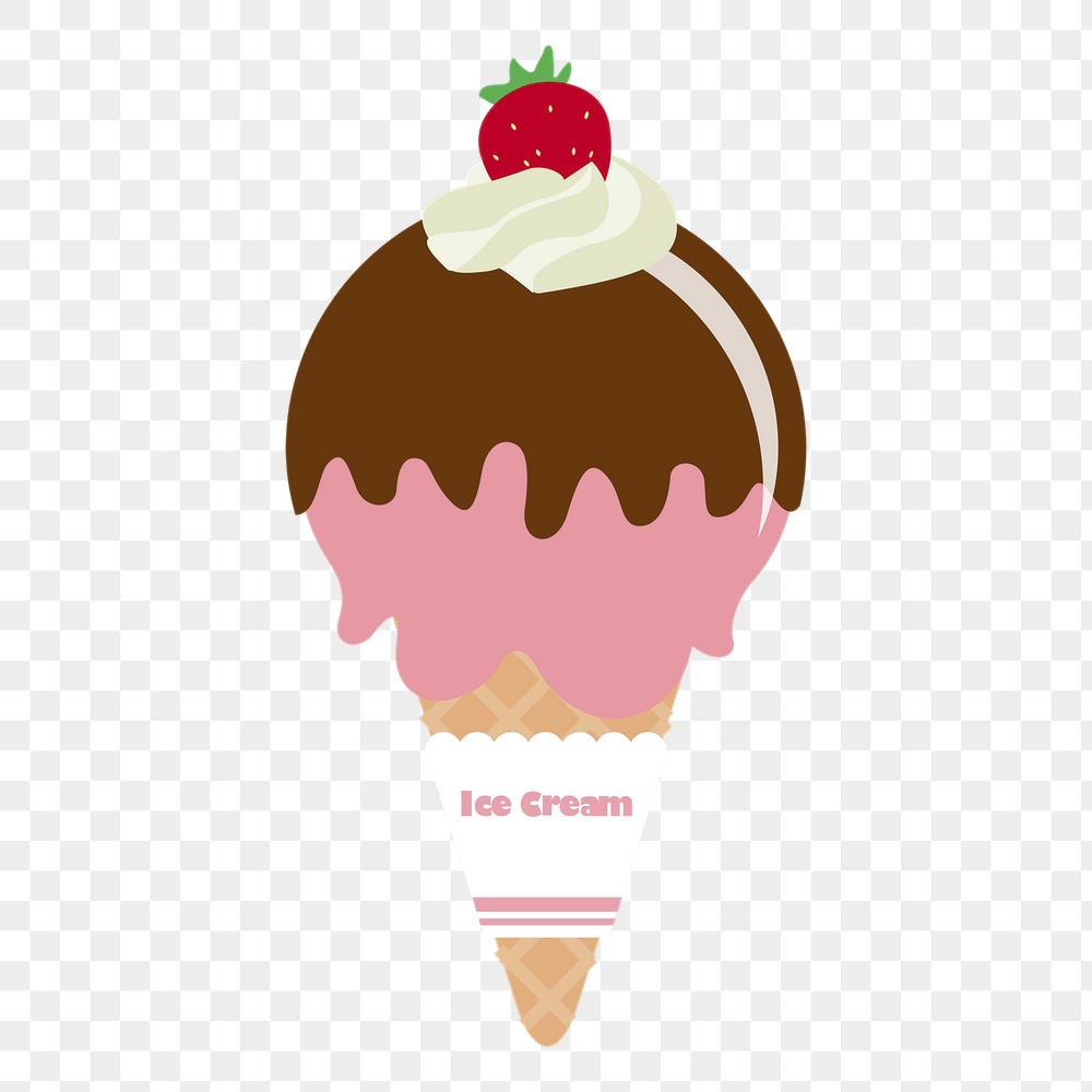 Strawberry ice-cream png cone sticker, | Free PNG - rawpixel