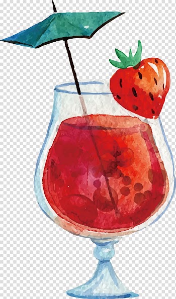 Strawberry juice illustrationb, Cocktail Juice Cafe Watercolor painting, Hand-painted juice transparent background PNG clipart