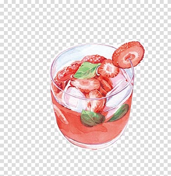 Strawberry juice on clear drinking glass illustration, Juice Drink Watercolor painting Food Illustration, Strawberry cup drink transparent background PNG clipart