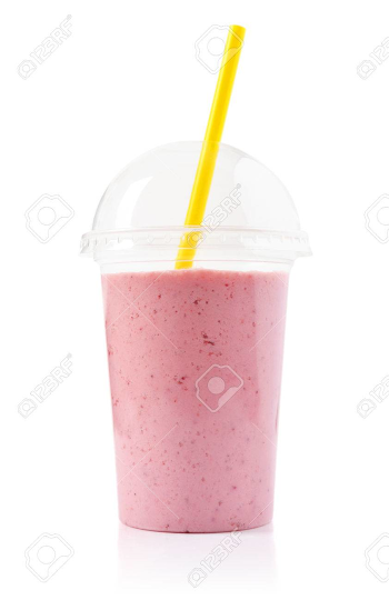 Strawberry Smoothie In Plastic Transparent Cup Isolated On White ...